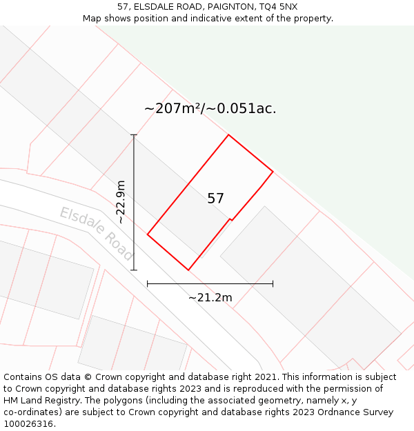 57, ELSDALE ROAD, PAIGNTON, TQ4 5NX: Plot and title map