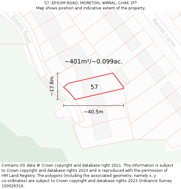 57, EPSOM ROAD, MORETON, WIRRAL, CH46 1PT: Plot and title map