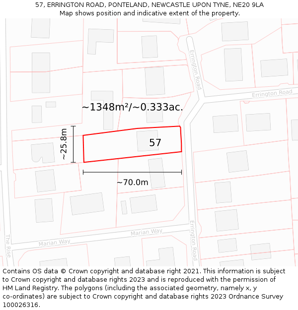 57, ERRINGTON ROAD, PONTELAND, NEWCASTLE UPON TYNE, NE20 9LA: Plot and title map