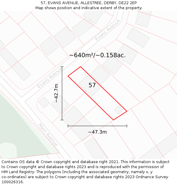 57, EVANS AVENUE, ALLESTREE, DERBY, DE22 2EP: Plot and title map