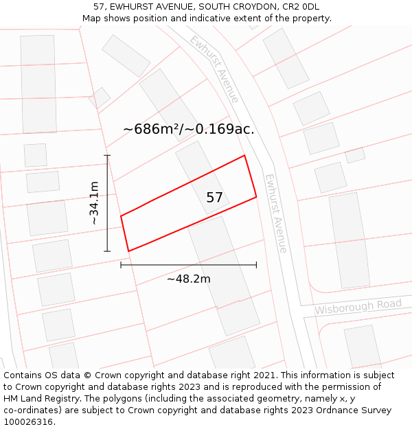 57, EWHURST AVENUE, SOUTH CROYDON, CR2 0DL: Plot and title map