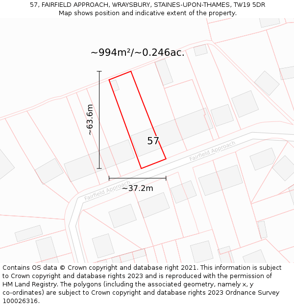 57, FAIRFIELD APPROACH, WRAYSBURY, STAINES-UPON-THAMES, TW19 5DR: Plot and title map
