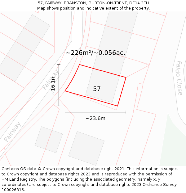 57, FAIRWAY, BRANSTON, BURTON-ON-TRENT, DE14 3EH: Plot and title map