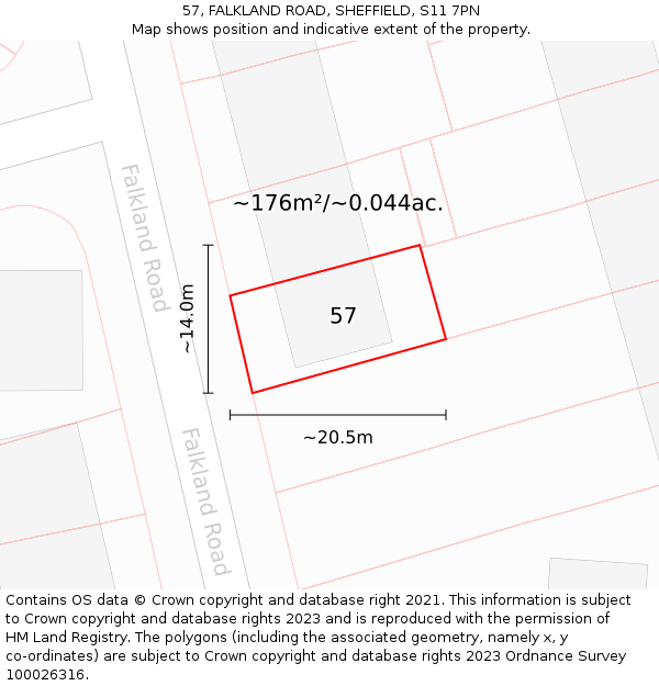 57, FALKLAND ROAD, SHEFFIELD, S11 7PN: Plot and title map