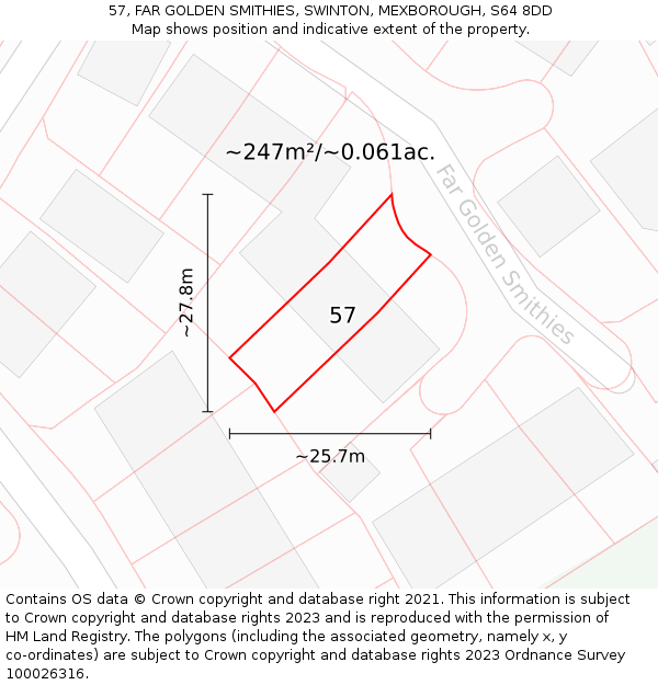 57, FAR GOLDEN SMITHIES, SWINTON, MEXBOROUGH, S64 8DD: Plot and title map