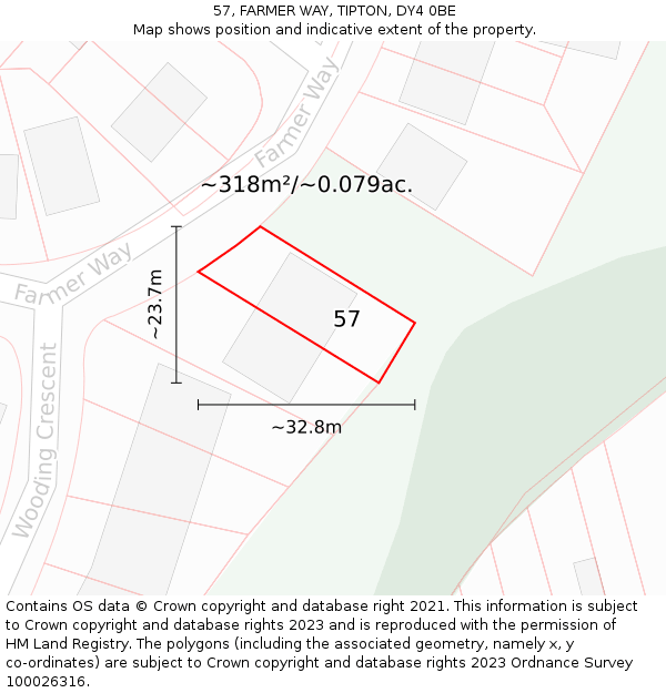 57, FARMER WAY, TIPTON, DY4 0BE: Plot and title map