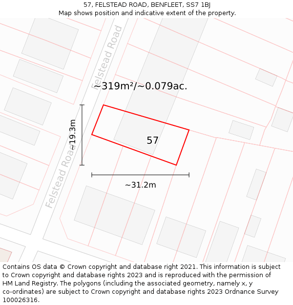 57, FELSTEAD ROAD, BENFLEET, SS7 1BJ: Plot and title map