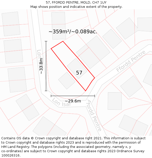 57, FFORDD PENTRE, MOLD, CH7 1UY: Plot and title map