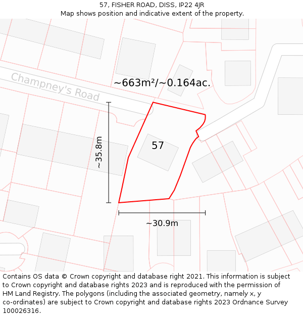 57, FISHER ROAD, DISS, IP22 4JR: Plot and title map