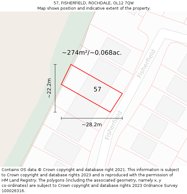 57, FISHERFIELD, ROCHDALE, OL12 7QW: Plot and title map