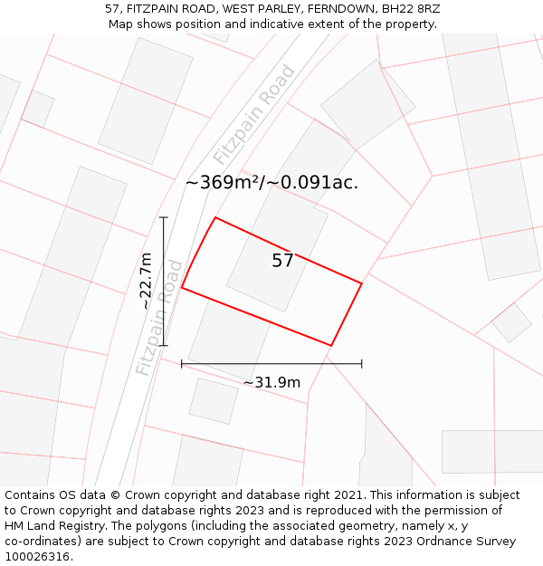 57, FITZPAIN ROAD, WEST PARLEY, FERNDOWN, BH22 8RZ: Plot and title map