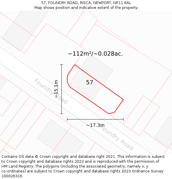 57, FOUNDRY ROAD, RISCA, NEWPORT, NP11 6AL: Plot and title map