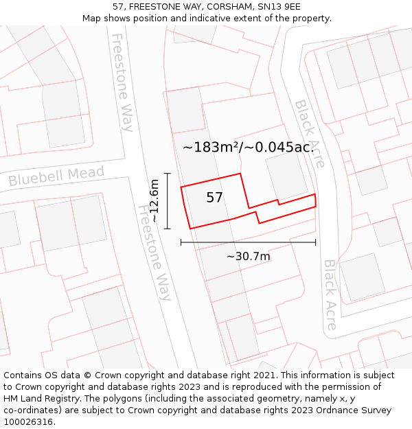 57, FREESTONE WAY, CORSHAM, SN13 9EE: Plot and title map
