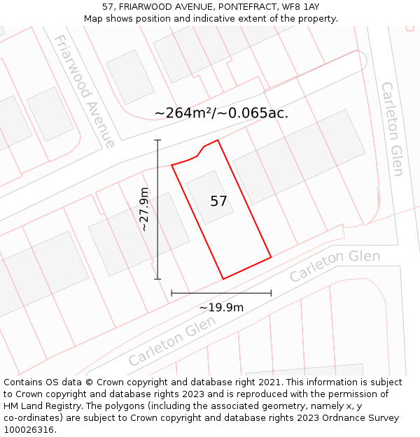 57, FRIARWOOD AVENUE, PONTEFRACT, WF8 1AY: Plot and title map
