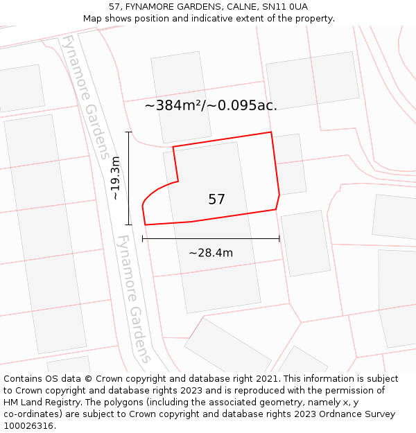 57, FYNAMORE GARDENS, CALNE, SN11 0UA: Plot and title map