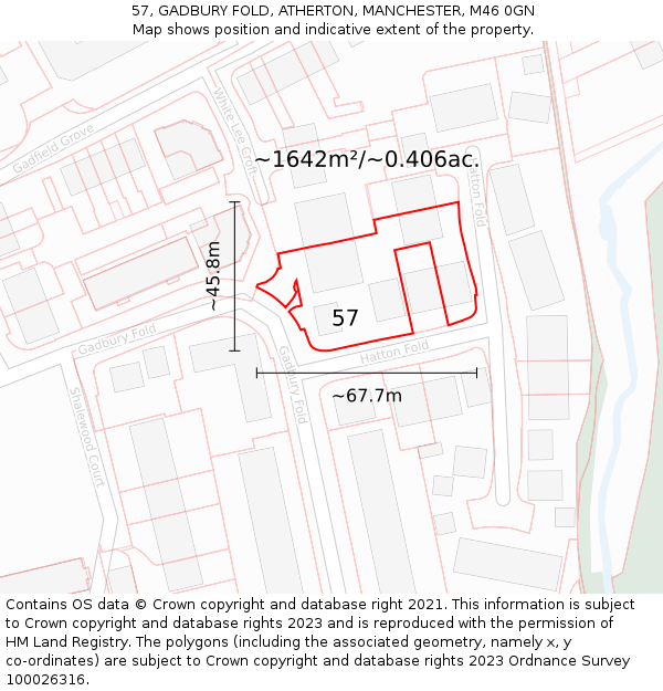 57, GADBURY FOLD, ATHERTON, MANCHESTER, M46 0GN: Plot and title map