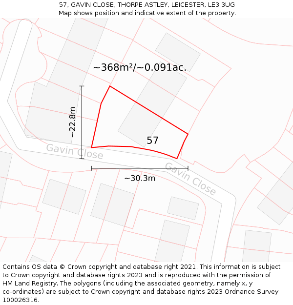 57, GAVIN CLOSE, THORPE ASTLEY, LEICESTER, LE3 3UG: Plot and title map