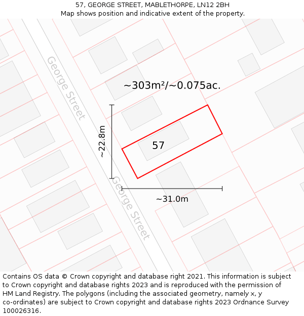 57, GEORGE STREET, MABLETHORPE, LN12 2BH: Plot and title map