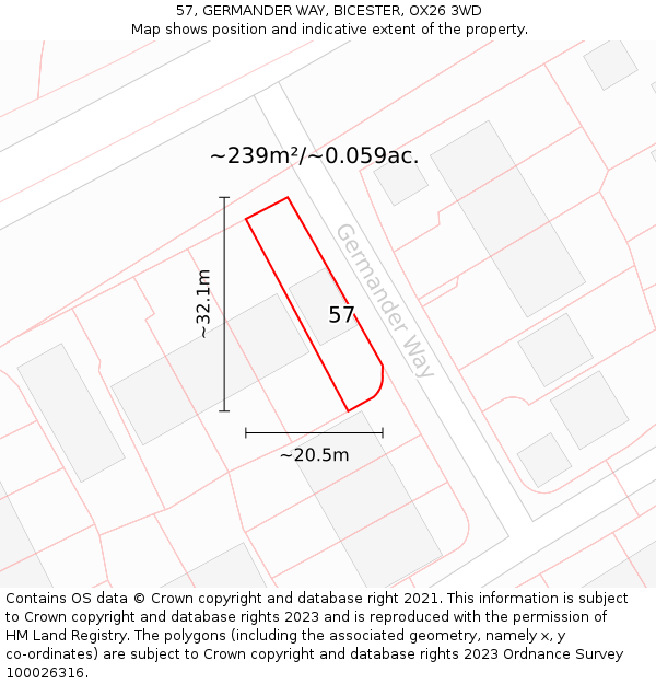 57, GERMANDER WAY, BICESTER, OX26 3WD: Plot and title map