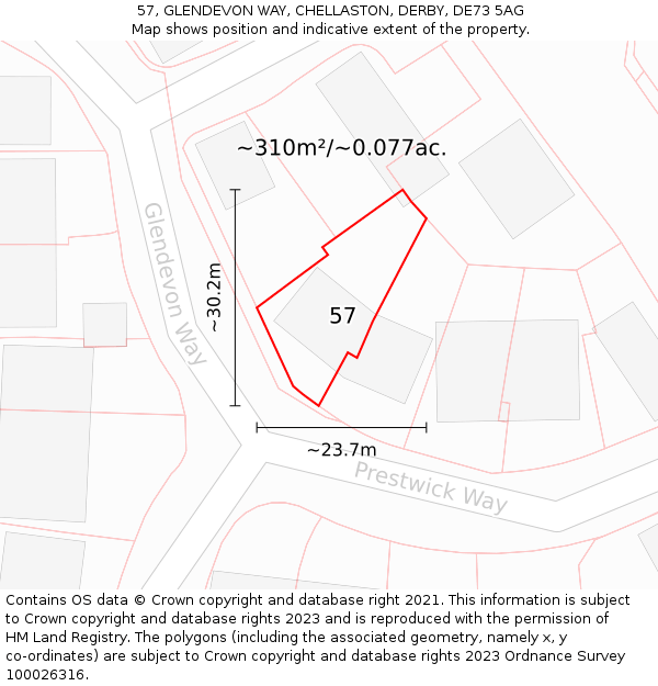 57, GLENDEVON WAY, CHELLASTON, DERBY, DE73 5AG: Plot and title map