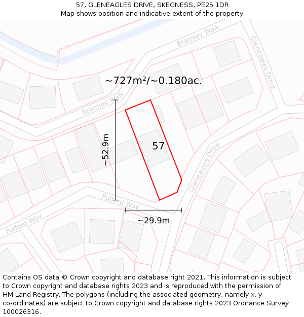 57, GLENEAGLES DRIVE, SKEGNESS, PE25 1DR: Plot and title map