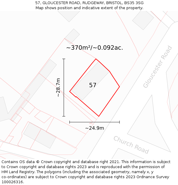 57, GLOUCESTER ROAD, RUDGEWAY, BRISTOL, BS35 3SG: Plot and title map