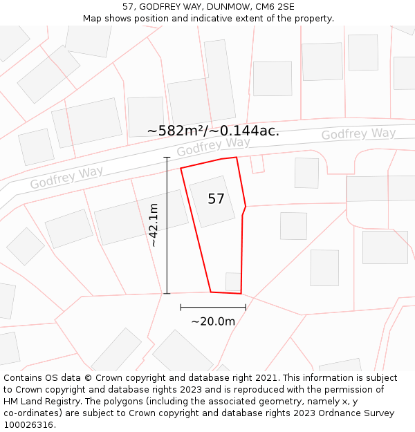 57, GODFREY WAY, DUNMOW, CM6 2SE: Plot and title map