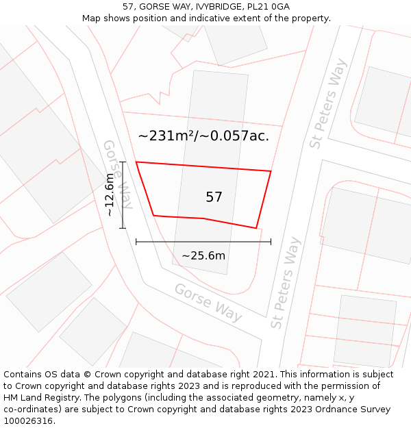 57, GORSE WAY, IVYBRIDGE, PL21 0GA: Plot and title map