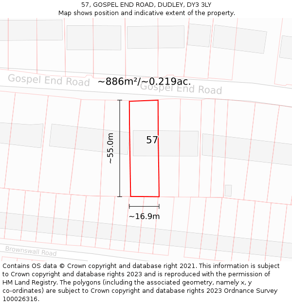 57, GOSPEL END ROAD, DUDLEY, DY3 3LY: Plot and title map