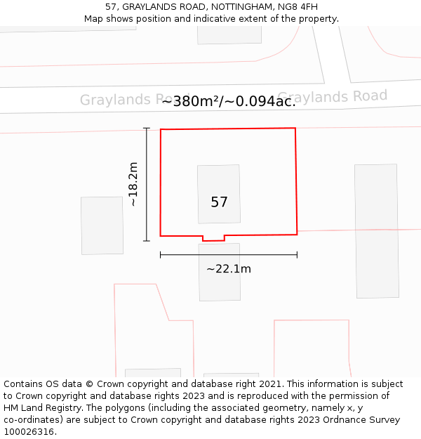 57, GRAYLANDS ROAD, NOTTINGHAM, NG8 4FH: Plot and title map