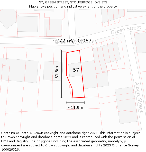 57, GREEN STREET, STOURBRIDGE, DY8 3TS: Plot and title map