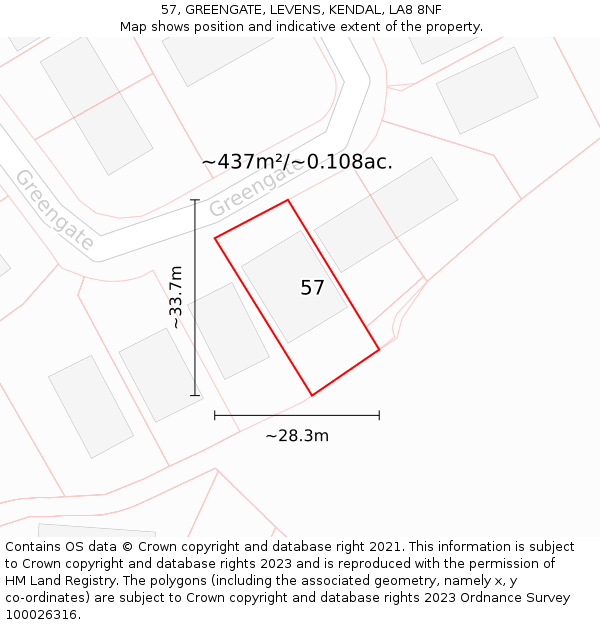 57, GREENGATE, LEVENS, KENDAL, LA8 8NF: Plot and title map