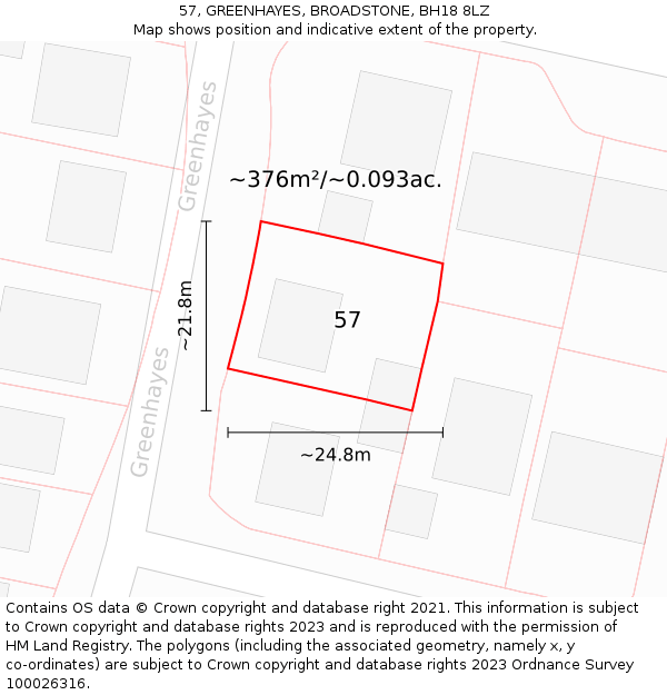 57, GREENHAYES, BROADSTONE, BH18 8LZ: Plot and title map