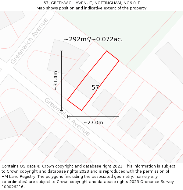 57, GREENWICH AVENUE, NOTTINGHAM, NG6 0LE: Plot and title map