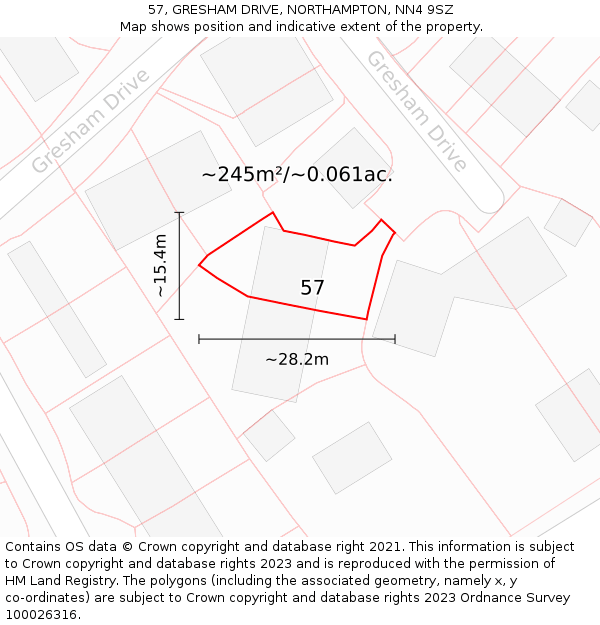 57, GRESHAM DRIVE, NORTHAMPTON, NN4 9SZ: Plot and title map