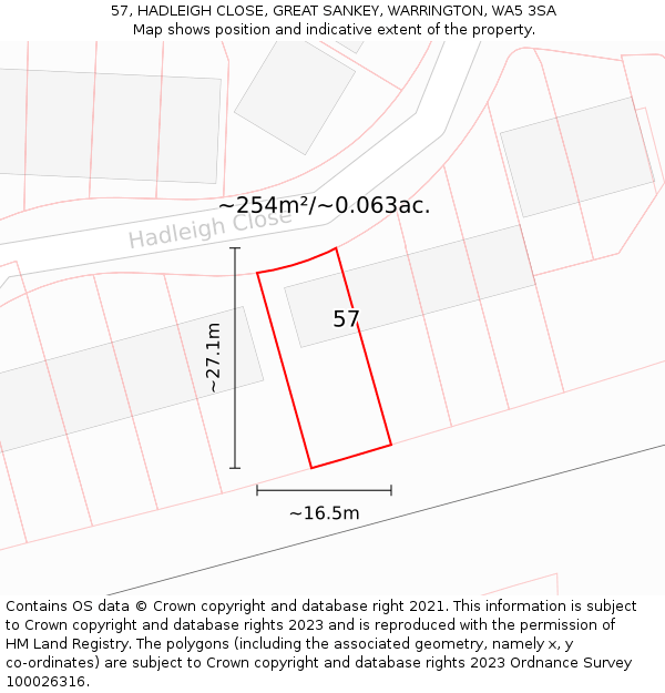 57, HADLEIGH CLOSE, GREAT SANKEY, WARRINGTON, WA5 3SA: Plot and title map