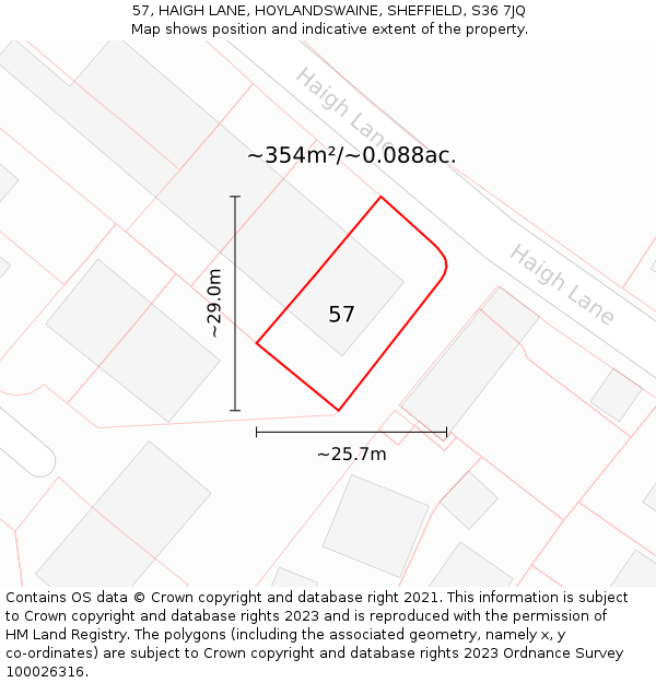 57, HAIGH LANE, HOYLANDSWAINE, SHEFFIELD, S36 7JQ: Plot and title map