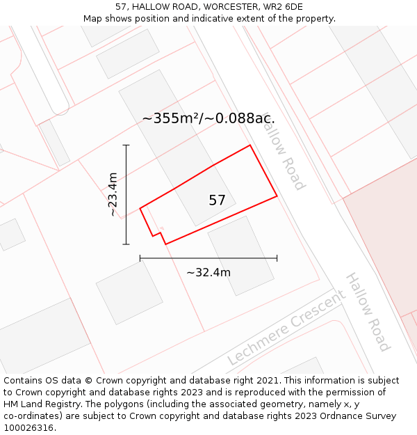 57, HALLOW ROAD, WORCESTER, WR2 6DE: Plot and title map