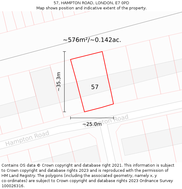 57, HAMPTON ROAD, LONDON, E7 0PD: Plot and title map