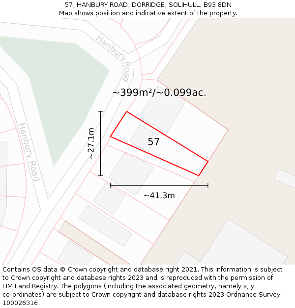 57, HANBURY ROAD, DORRIDGE, SOLIHULL, B93 8DN: Plot and title map