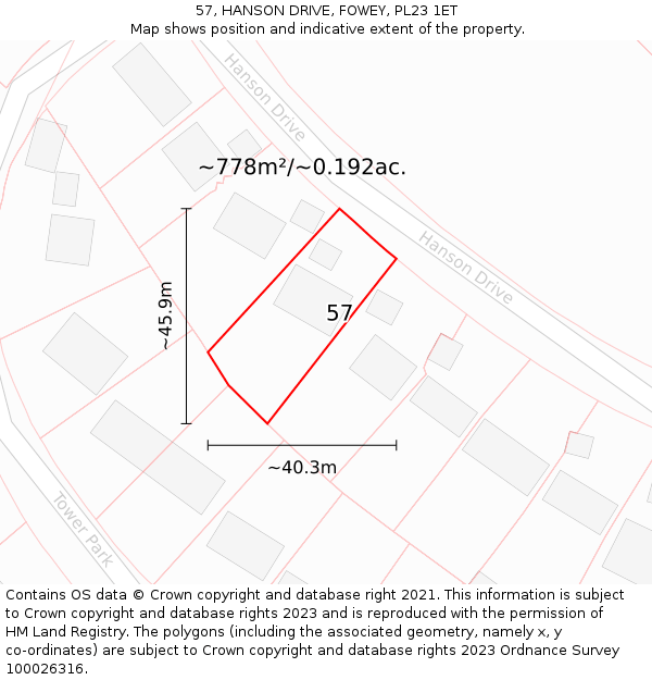 57, HANSON DRIVE, FOWEY, PL23 1ET: Plot and title map
