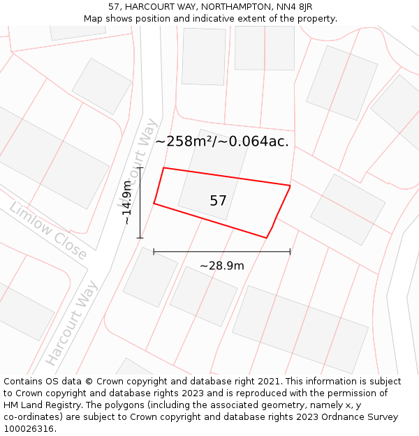 57, HARCOURT WAY, NORTHAMPTON, NN4 8JR: Plot and title map
