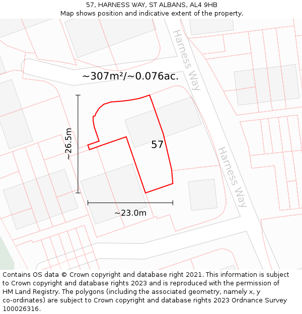 57, HARNESS WAY, ST ALBANS, AL4 9HB: Plot and title map