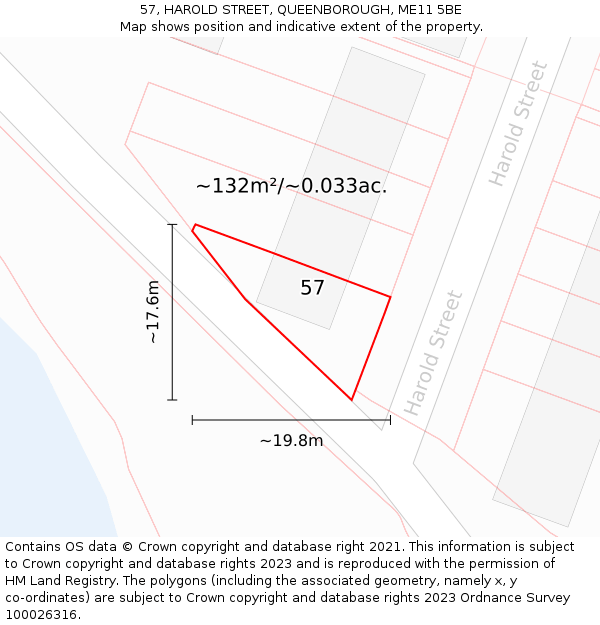 57, HAROLD STREET, QUEENBOROUGH, ME11 5BE: Plot and title map