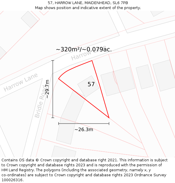 57, HARROW LANE, MAIDENHEAD, SL6 7PB: Plot and title map