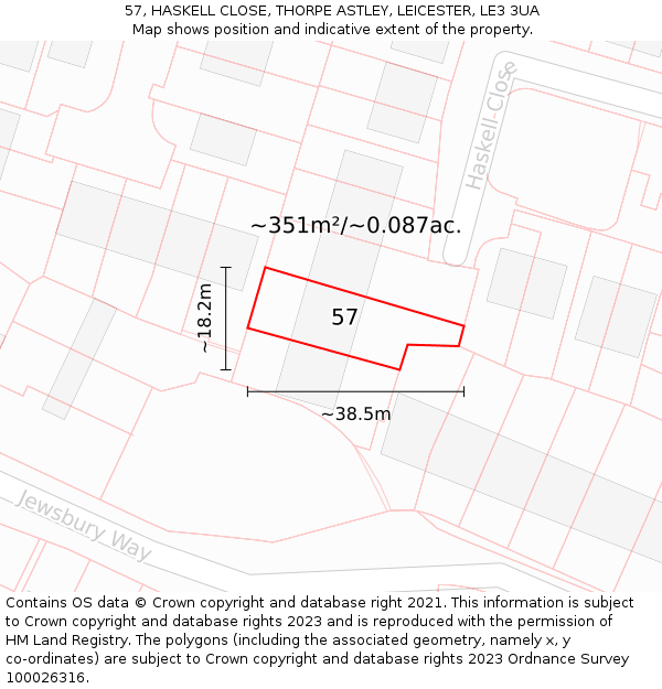 57, HASKELL CLOSE, THORPE ASTLEY, LEICESTER, LE3 3UA: Plot and title map