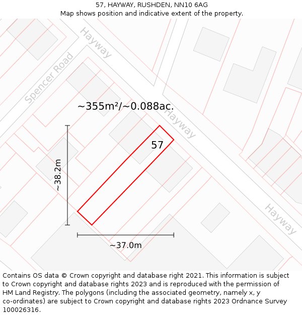 57, HAYWAY, RUSHDEN, NN10 6AG: Plot and title map