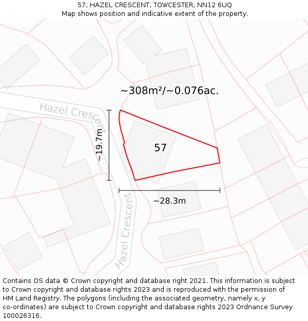 57, HAZEL CRESCENT, TOWCESTER, NN12 6UQ: Plot and title map