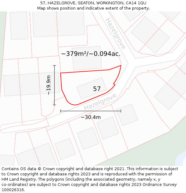57, HAZELGROVE, SEATON, WORKINGTON, CA14 1QU: Plot and title map