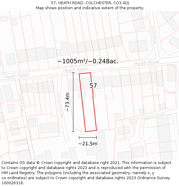 57, HEATH ROAD, COLCHESTER, CO3 4DJ: Plot and title map
